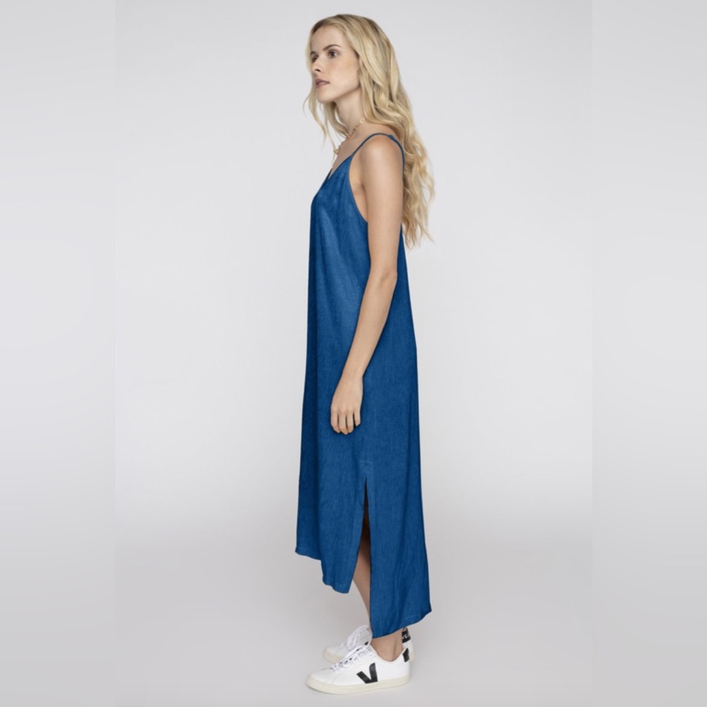 Stateside Satin Jacquard Step-Up High Low Slip Dress Women Medium Blue